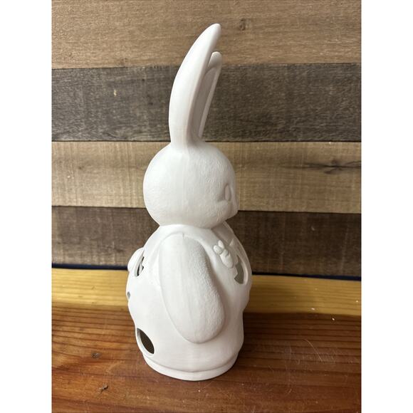 Unpainted Ceramic Bisque Bunny In Overalls Light Ready To Paint 12” - Picture 2 of 6